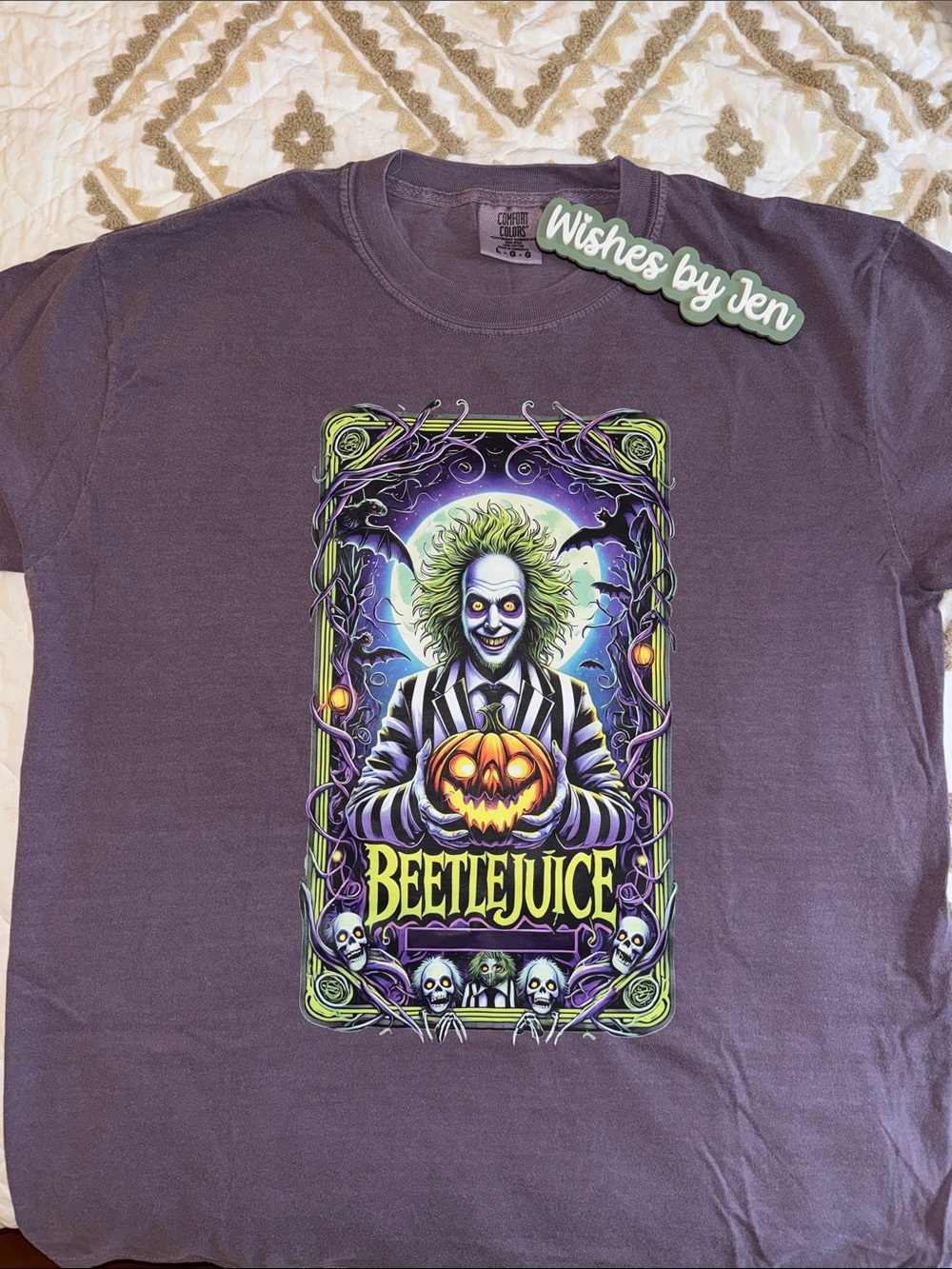 Comfort Colors Beetlejuice Graphic Tee - Purple with Neon Print